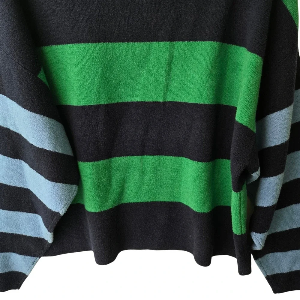 Old Navy SoSoft Mens L Green Navy Striped Crewneck Sweater Relaxed Preppy